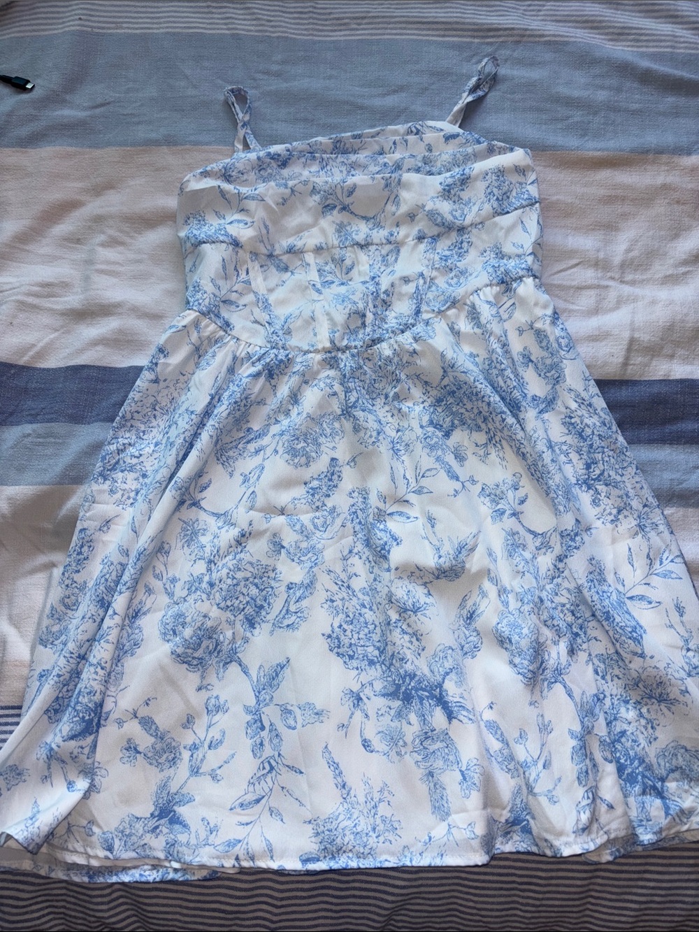 Light Blue Floral Mini Dress with Spaghetti Straps